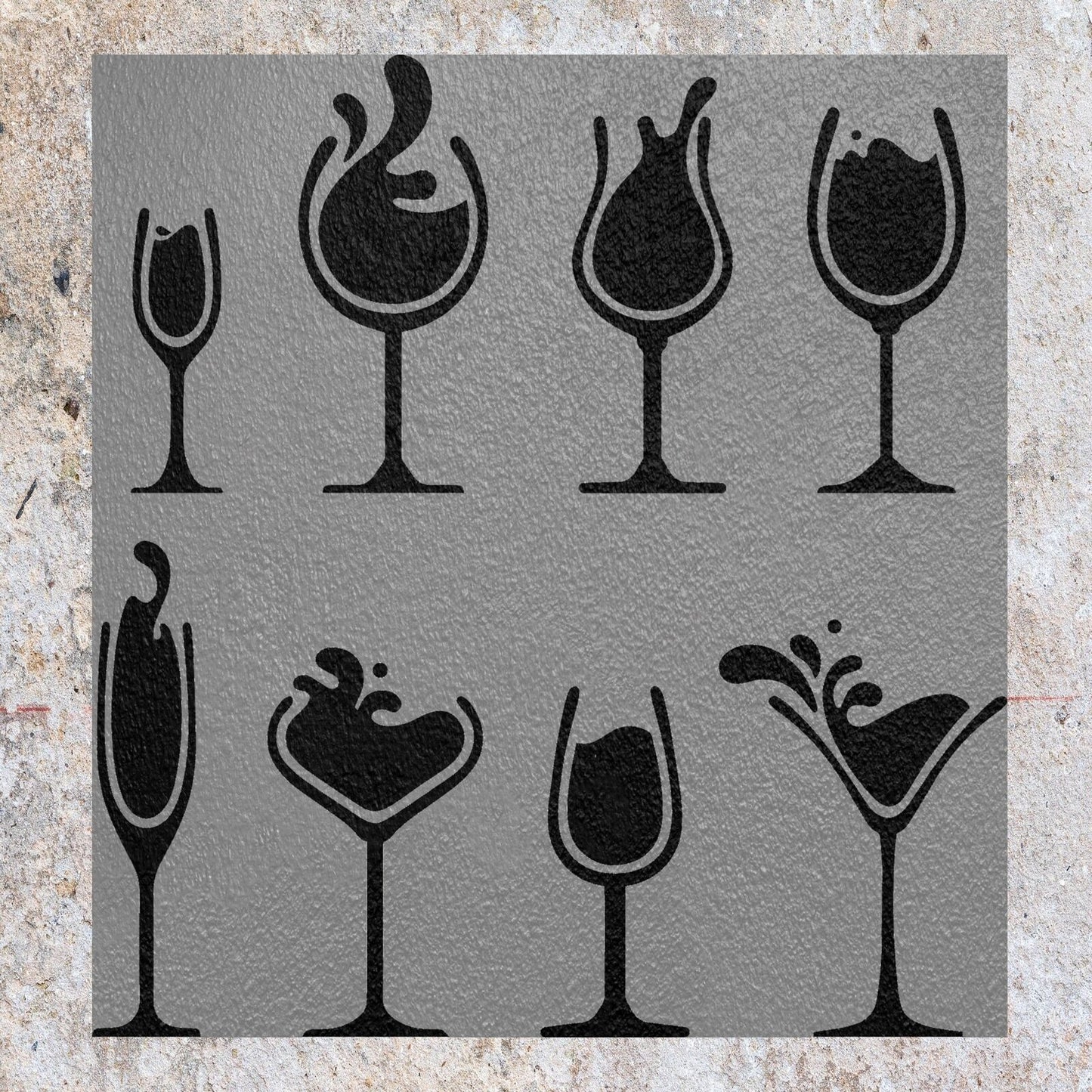 STENCIL COCKTAIL DRINK GLASSES PARTY MYLAR  PAINTING WALL ART CRAFTS   AIRBRUSH