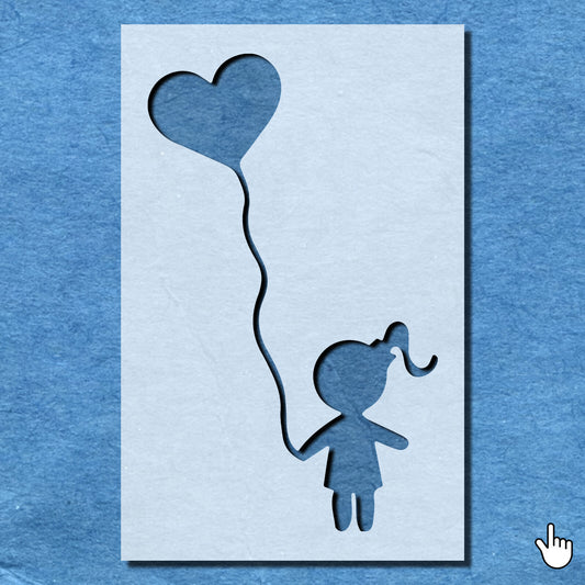 STENCIL LITTLE GIRL LOVE HEART BALLOON MYLAR PAINTING WALL ART CRAFT 5 AIRBRUSH